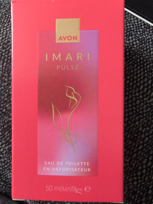 Avon Imari Pulse Eau de Toilette 50ml box - pink and purple packaging