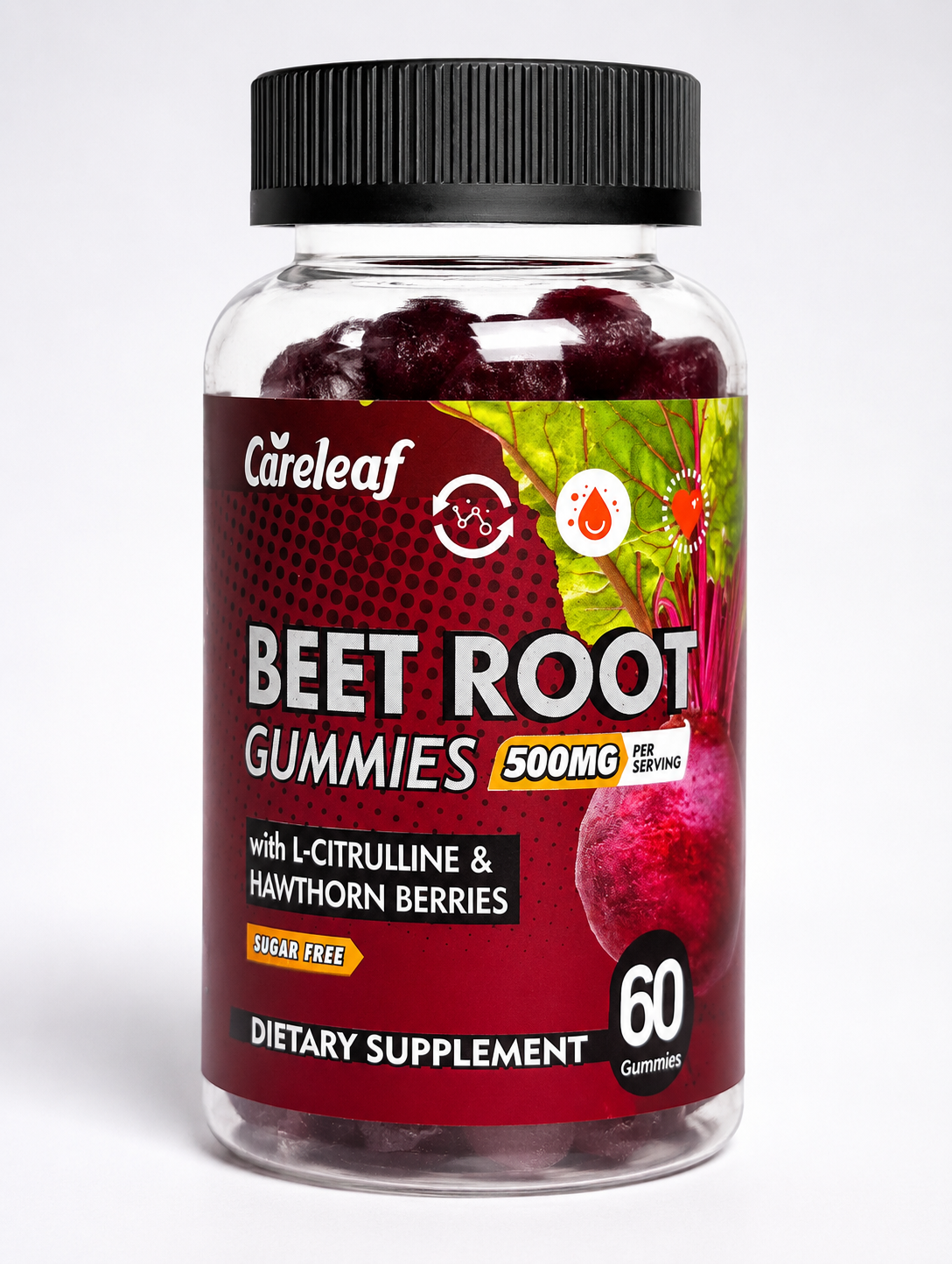 Careleaf Beetroot Gummies 500mg | With L-Citrulline & Hawthorn Berries | Sugar Free | 60 Gummies
