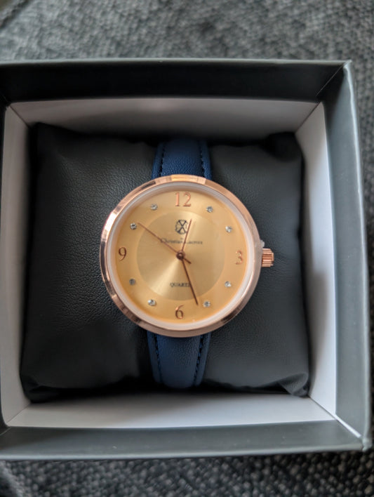 Christian Lacroix Ladies Watch – Gold Dial & Blue Leather Strap