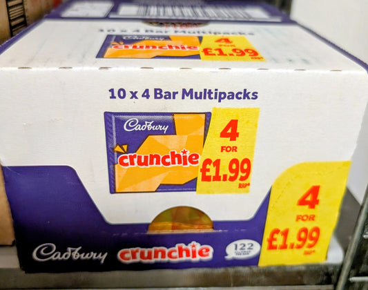 Cadbury Crunchie Chocolate Bars – Full Case | 40 Bars (10 × 4-Bar Multipacks)