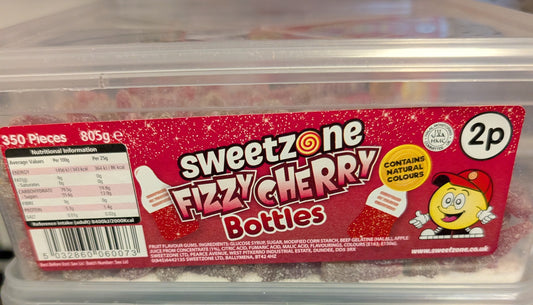 Sweetzone Fizzy Cherry Bottles – 805g Tub (Approx. 350 Pieces)