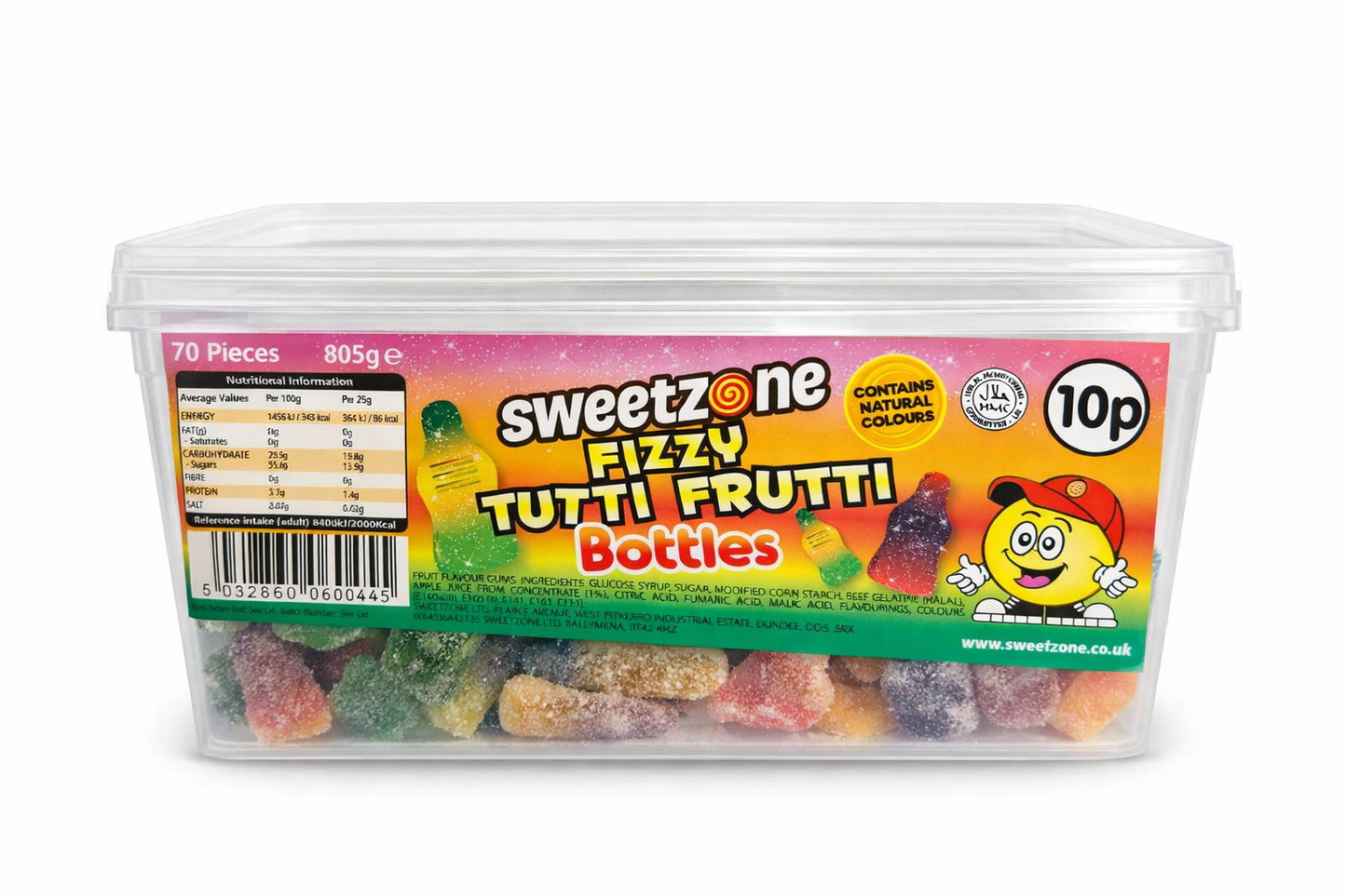 SweetZone Fizzy Tutti Frutti Bottles Tub | 70 Pieces | 805g