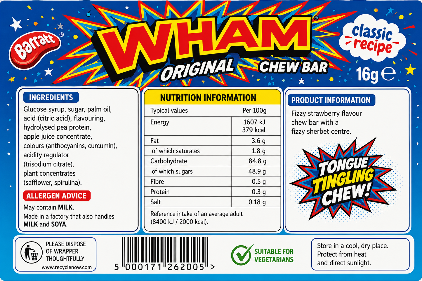 Wham Original Super Fizz Chew Bars – Caja de 60 unidades