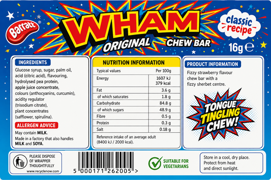 Wham Original Super Fizz Chew Bars – Caja de 60 unidades