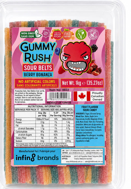 Gummy Rush Sour Belts Berry Bonanza 1kg