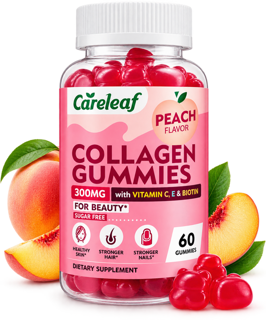 Careleaf Collagen Gummies Peach Flavour | 300mg with Vitamin C, E & Biotin | 60 Gummies