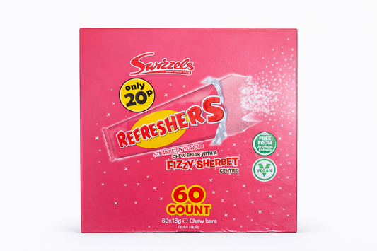 Refreshers Strawberry Chew Bars Box of 60 | Fizzy Sherbet Retro Sweets