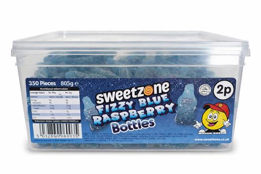 SweetZone Fizzy Blue Raspberry Bottles Tub | 350 Pieces | 805g