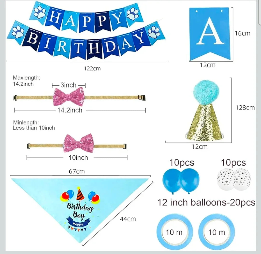 Dog Birthday Party Supplies Set - Complete Celebration Kit for Boy & Girl Dogs
