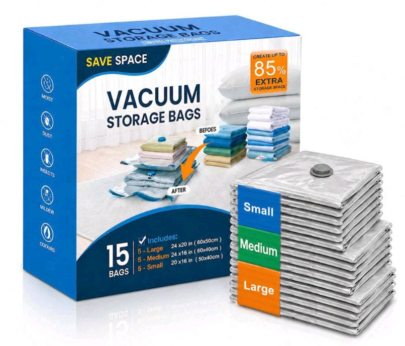 Vacuum Storage Bags – 15 Pack with Pump