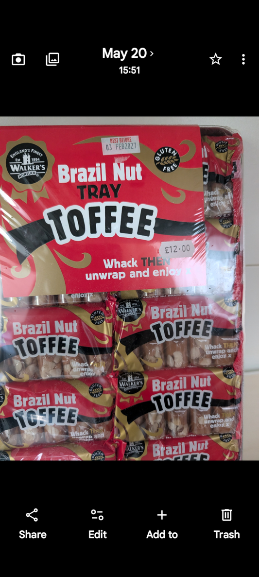 Walker's Nonsuch Brazil Nut Toffee Tray | Classic Crunchy Toffee Sweets