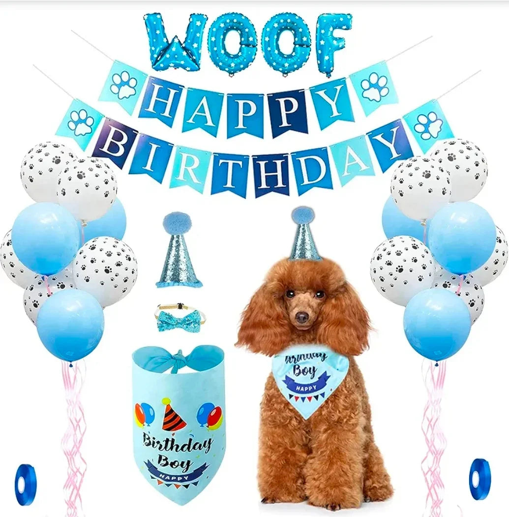 Dog Birthday Party Supplies Set - Complete Celebration Kit for Boy & Girl Dogs
