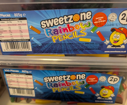 Sweetzone Rainbow Pencils Tub | 350 Pieces | Fruity Chewy Sweets