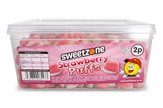Sweetzone Strawberry Puffs Tub – 805g (Approx. 350 Pieces) ex store.