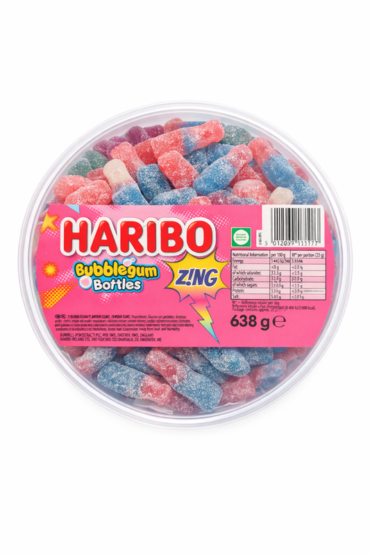 Haribo Bubblegum Bottles Z!NG Tub 638g ex