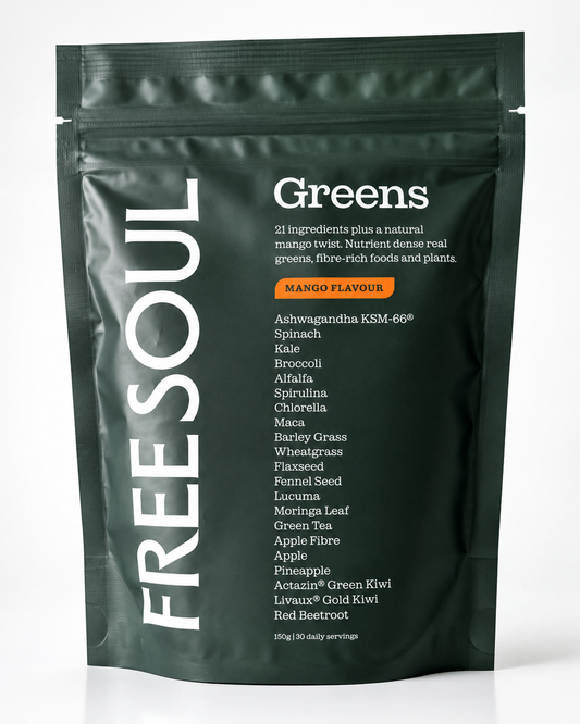 Free Soul Greens Powder – Mango Flavour | 21 Ingredients | 150g / 30 Servings