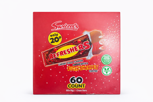Refreshers Cherry Cola Chew Bars Box of 60 | Fizzy Sherbet Retro Sweets
