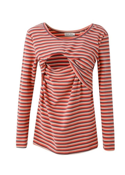 Rosie Stripe Breastfeeding Sweater - Brushed Cotton Nursing Jumper