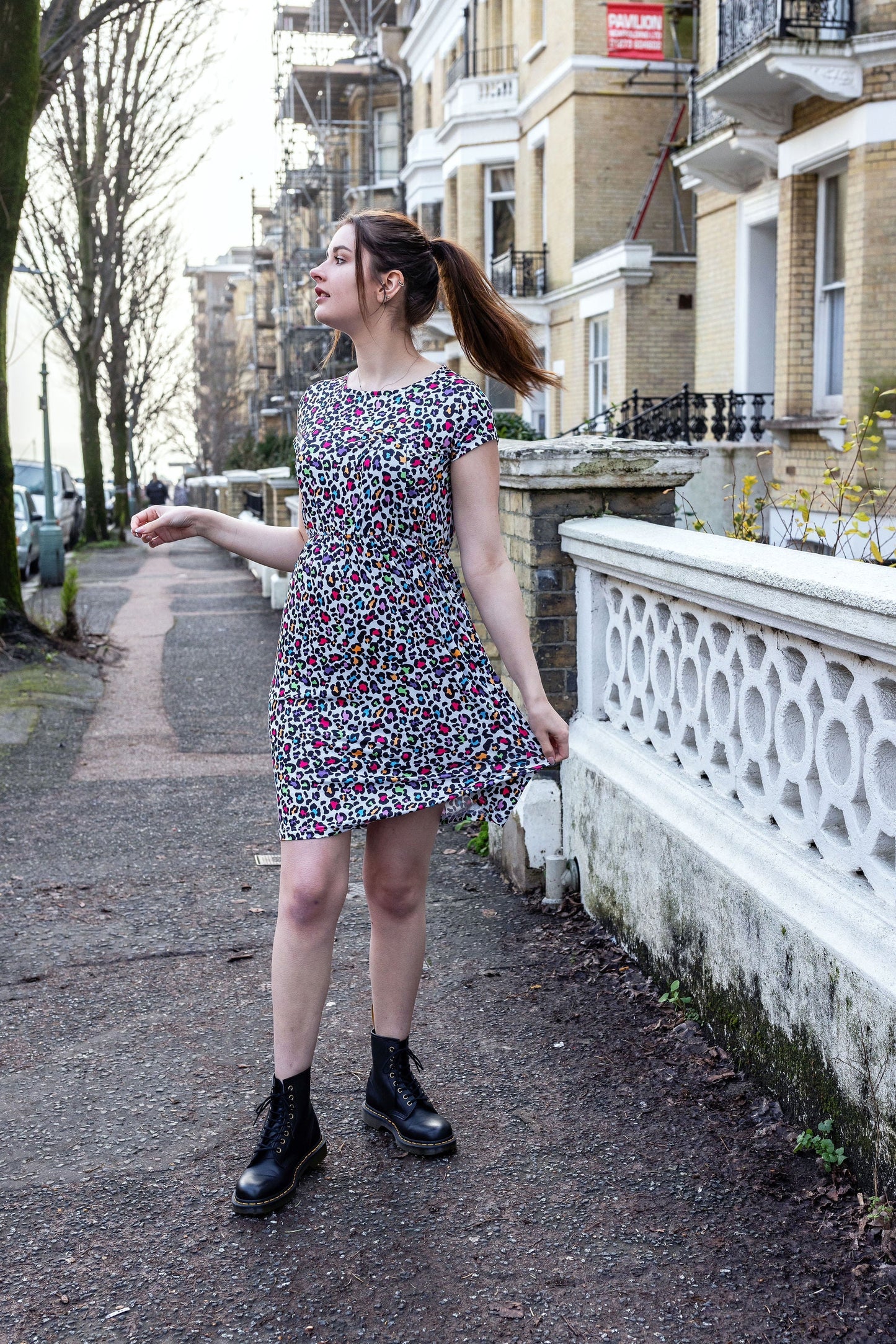 Rainbow Leopard Print Breastfeeding Dress - Knee Length Nursing Dress