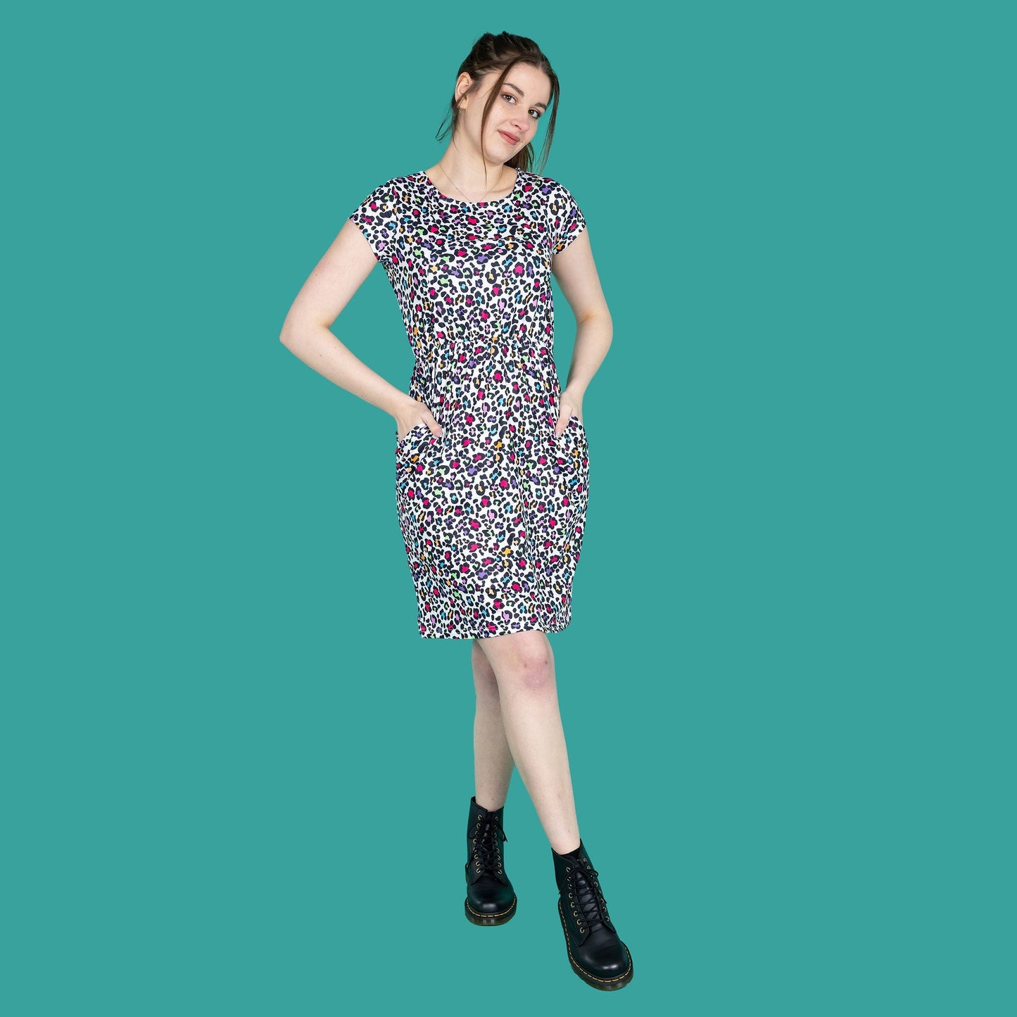 Rainbow Leopard Print Breastfeeding Dress - Knee Length Nursing Dress
