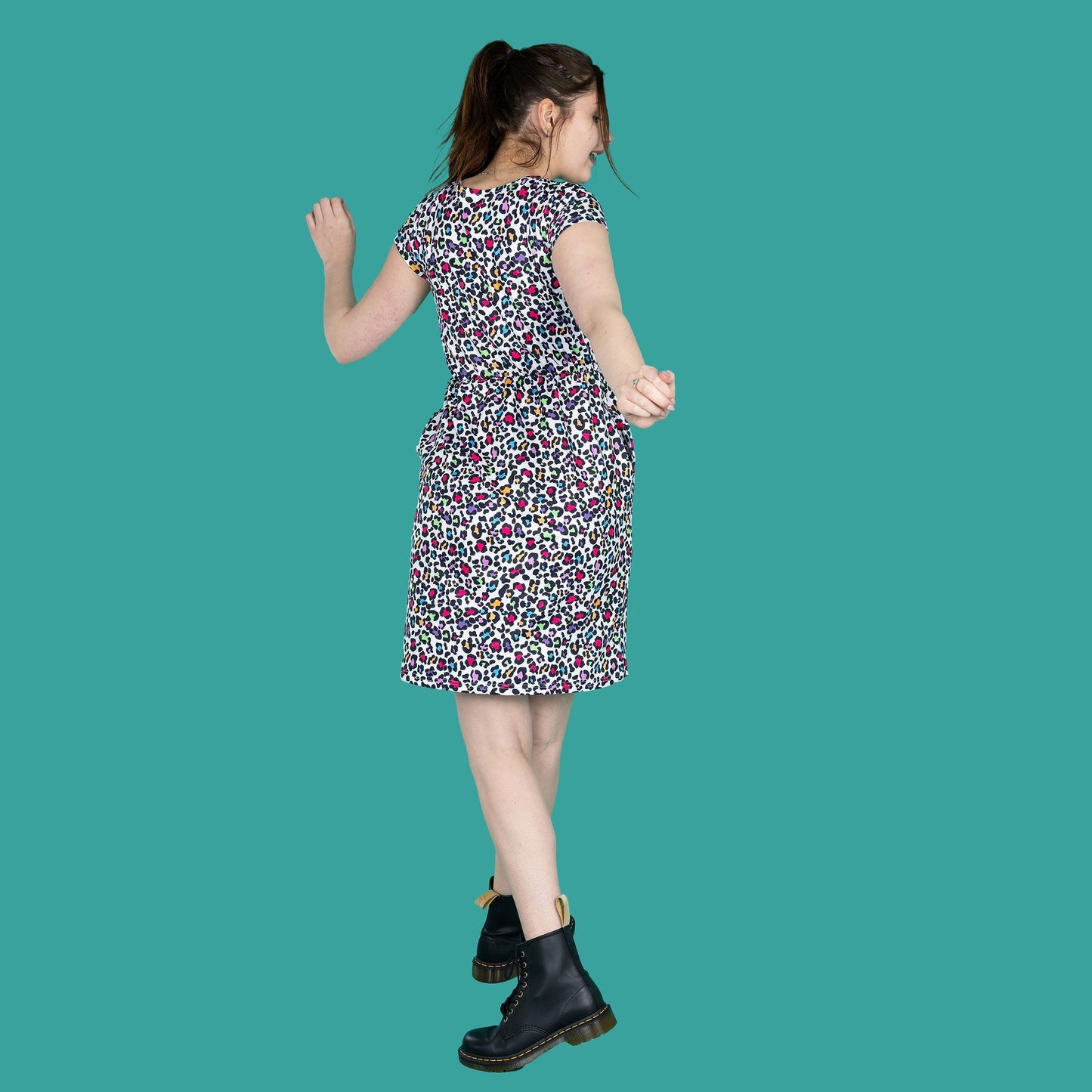 Rainbow Leopard Print Breastfeeding Dress - Knee Length Nursing Dress
