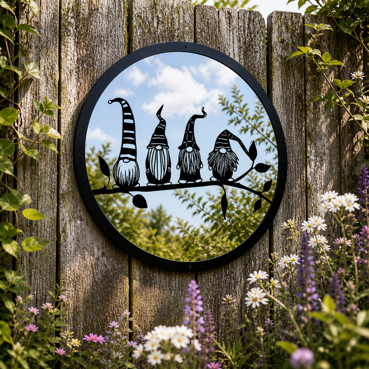 Four Friendly Gonks Garden Mirror