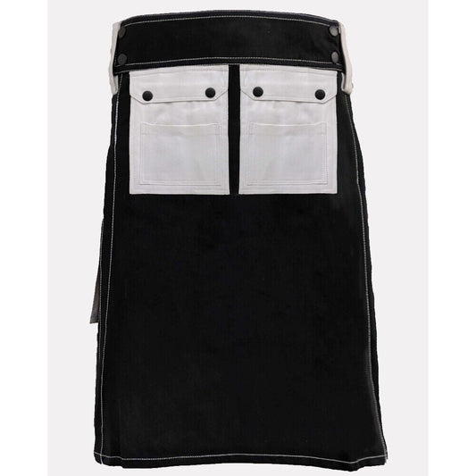 Black & White Utility Work Kilt for Men | Multi-Pocket Cotton Drill