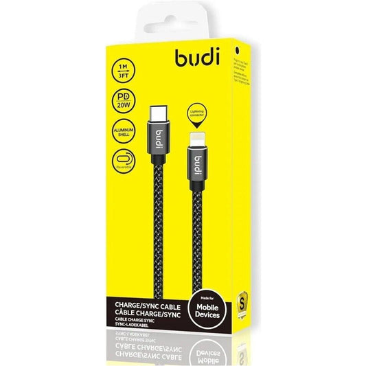 Budi 1M USB-C to Lightning Braided Cable | 20W PD Fast Charging | iPhone & iPad
