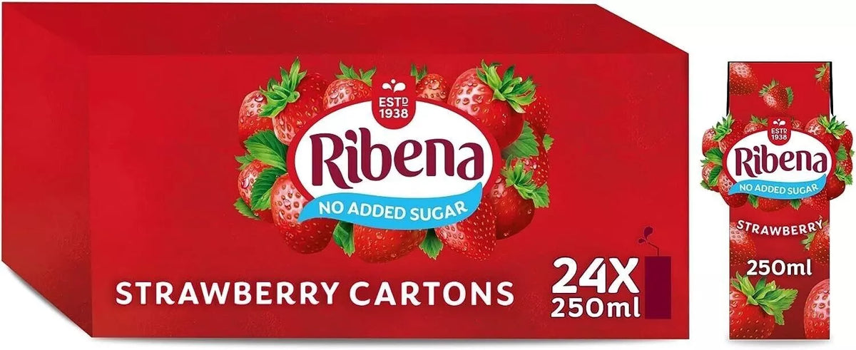 24 x Ribena Ohne Zuckerzusatz Erdbeer-Saftgetränk Karton 250Ml
