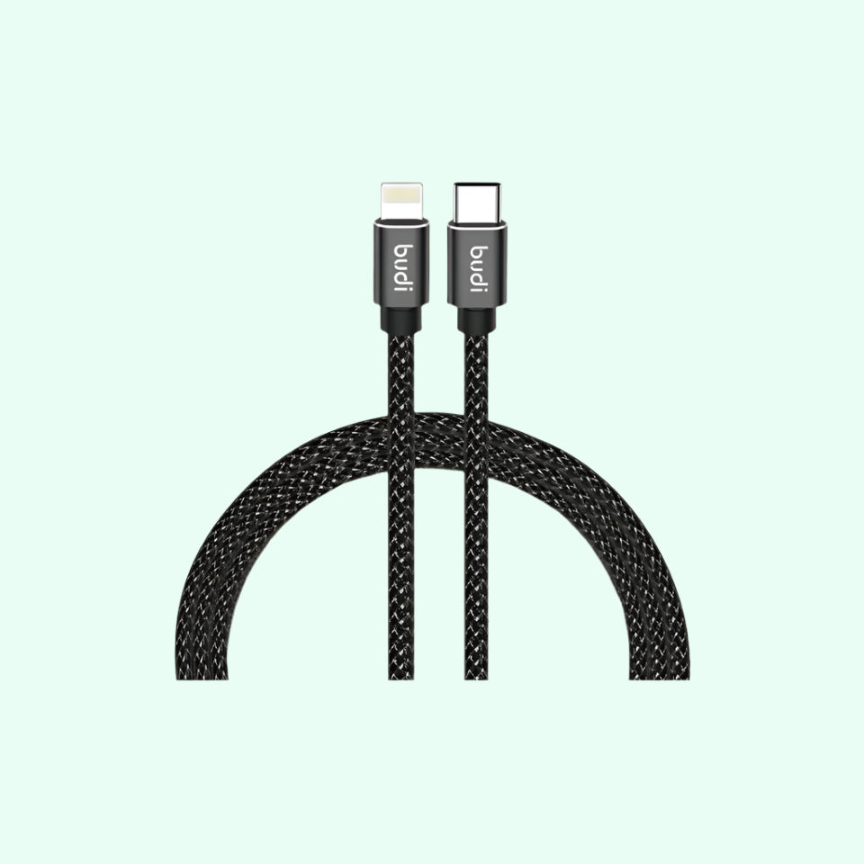 Budi 1M USB-C to Lightning Braided Cable | 20W PD Fast Charging | iPhone & iPad