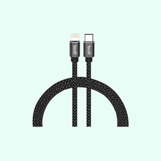 Budi 1M USB-C to Lightning Braided Cable | 20W PD Fast Charging | iPhone & iPad