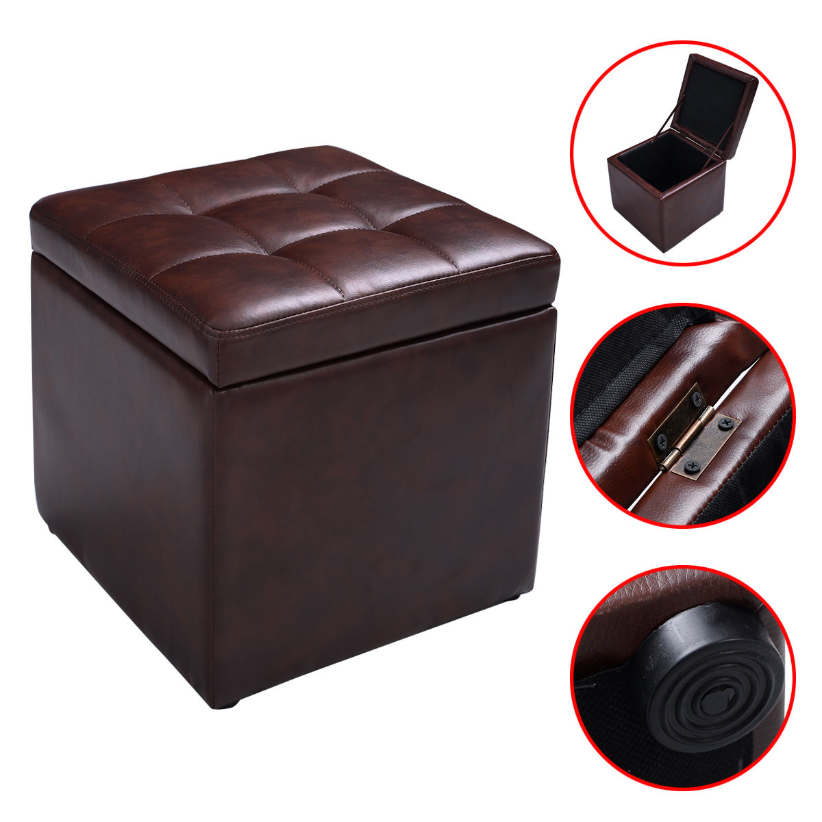 Foldable Cube Ottoman Pouffe Storage Seat-Black
