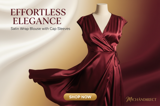 Women's Satin Wrap Blouse – Cap Sleeve Sculpted Silhouette Top
