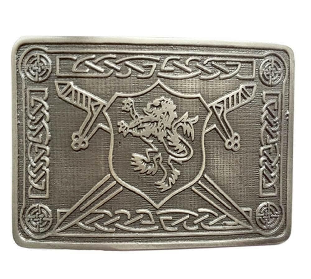 Scottish Highland Black Leather Plain Kilt Belt With Antique Rampant Lion Buckle
