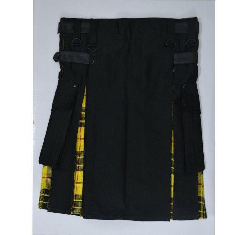 Scottish Hybrid Black & Mecleod of Lewis Tartan Kilt Men Handmade Utility Kilt