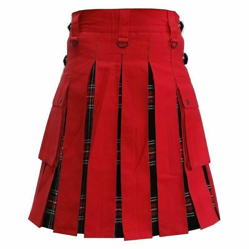 Scottish Hybrid Red & Black Stewart Tartan Utility Kilt – Men’s Modern Work & Casual Hybrid Kilt with Pockets