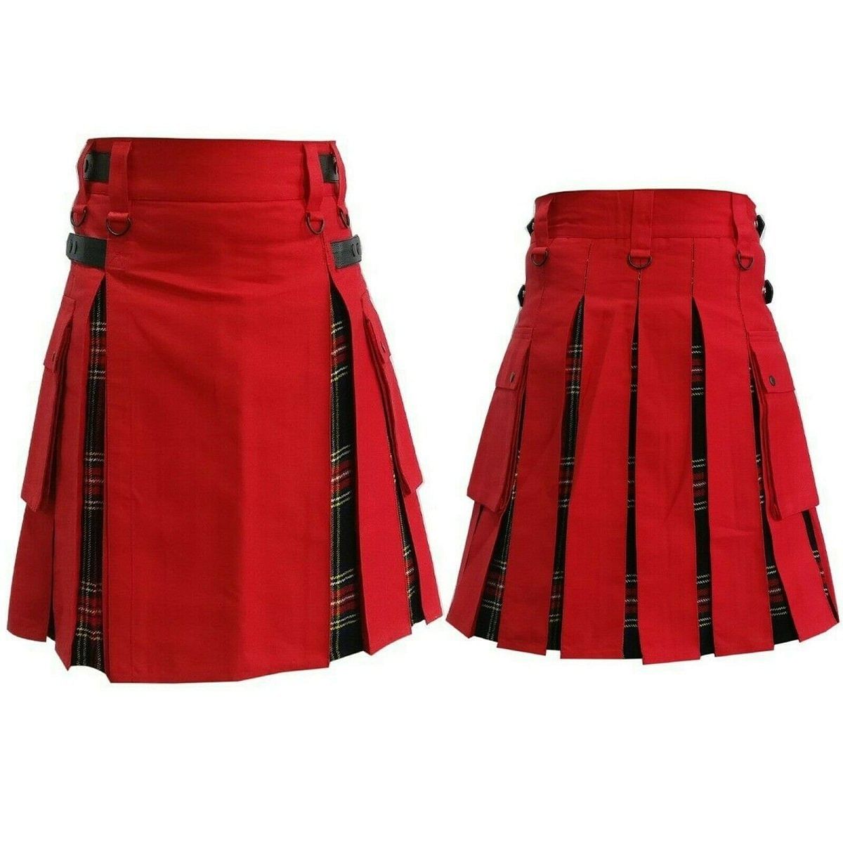 Scottish Hybrid Red & Black Stewart Tartan Utility Kilt – Men’s Modern Work & Casual Hybrid Kilt with Pockets