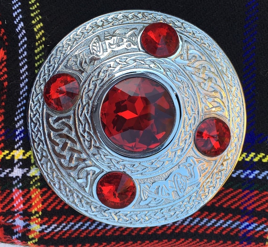 Scottish Kilt Fly Plaid Black Stewart Tartan 48" x 48"/Highland Fly Plaid brooch