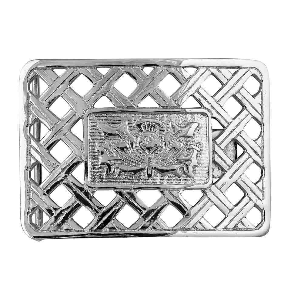 Scottish Men Celtic Thistle Highland Kilt Belt Buckle Chrome Finish