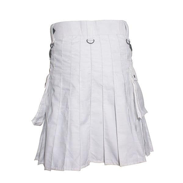 Scottish Men Utility Kilt White Utility Kilt Leather Straps Fashion Active Sport Kilt