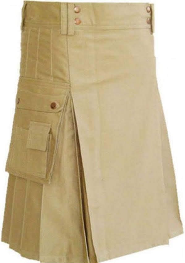Scottish Men Utility Sports Kilt  Khaki Cotton 100%  Unisex Adult Custom Kilt