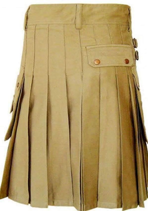 Scottish Men Utility Sports Kilt  Khaki Cotton 100%  Unisex Adult Custom Kilt