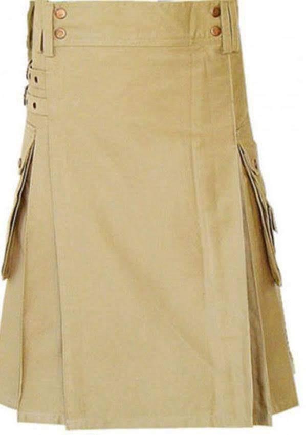 Scottish Men Utility Sports Kilt  Khaki Cotton 100%  Unisex Adult Custom Kilt