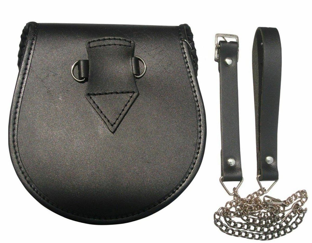 Scottish Men's Kilt Black Rabbit fur  Pin-Lock Semi-Dress Sporran Pin Closure