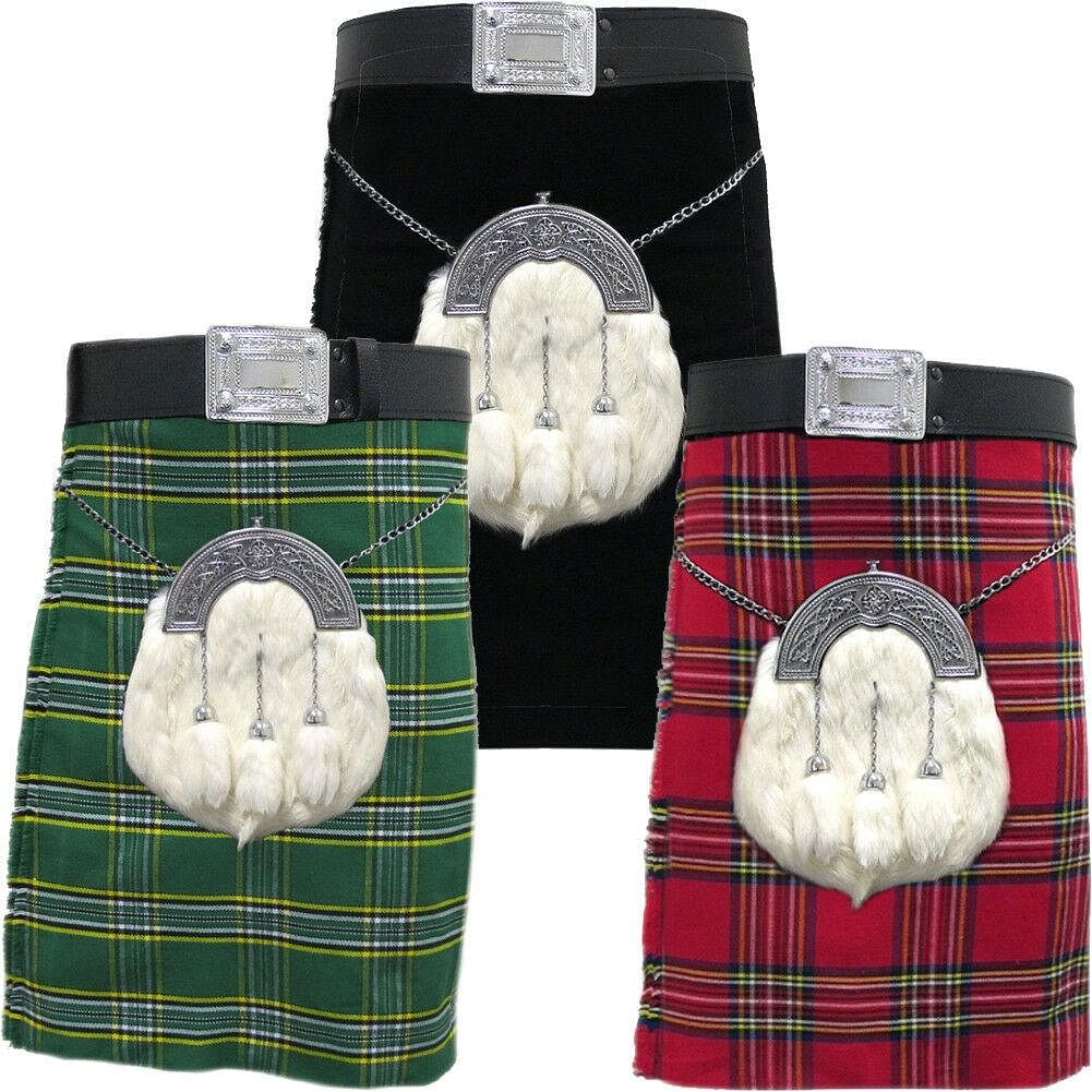 Scottish Men's Kilt Outfits  Professional 8 Yard Tartan Traditional  Highland Dress Tartan Kilt  Set.