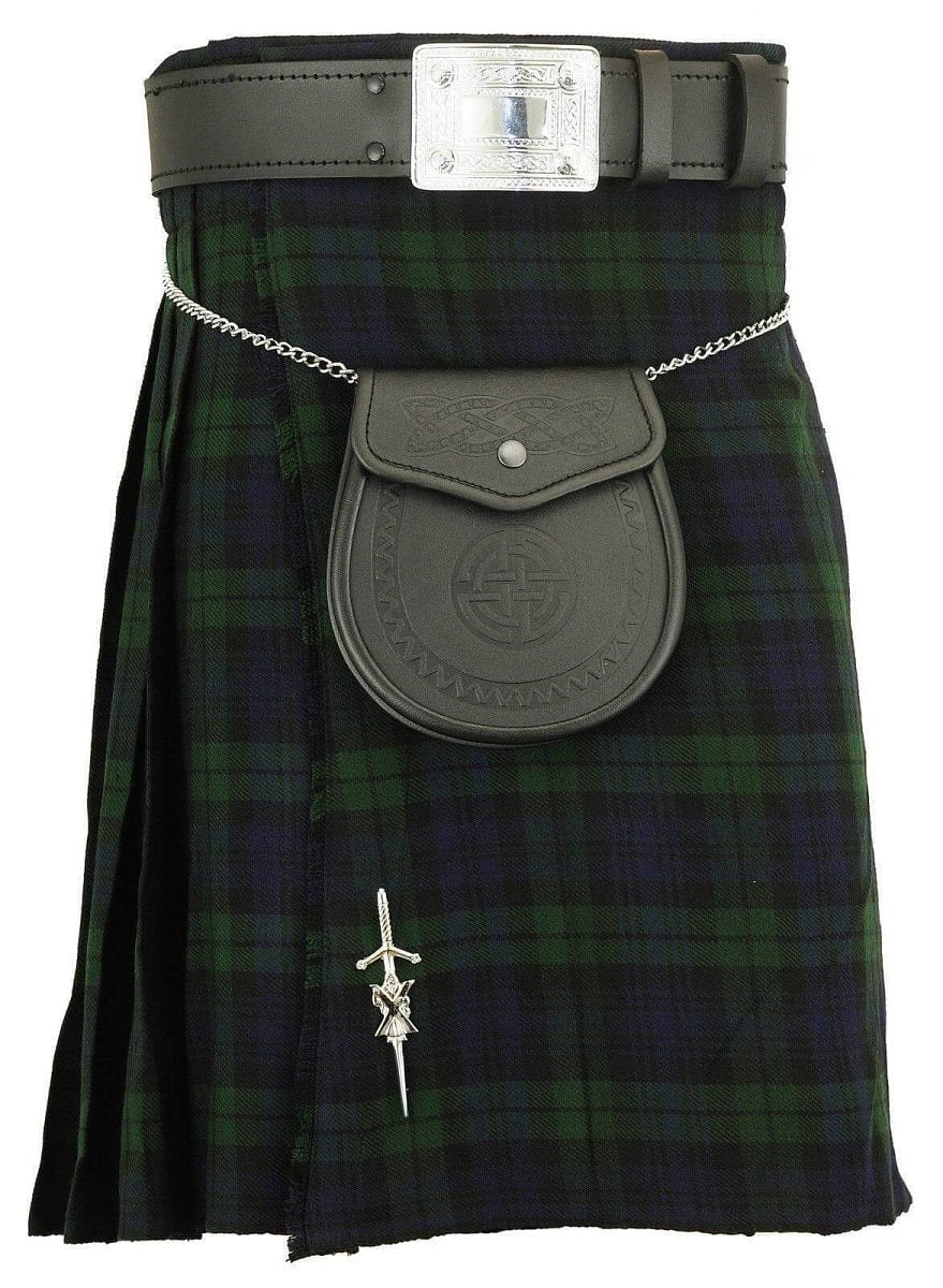 Scottish Men's Kilt Set Sporran, Chain,  Belt, Buckle, Pin Traditional Dress Tartan Kilt Set