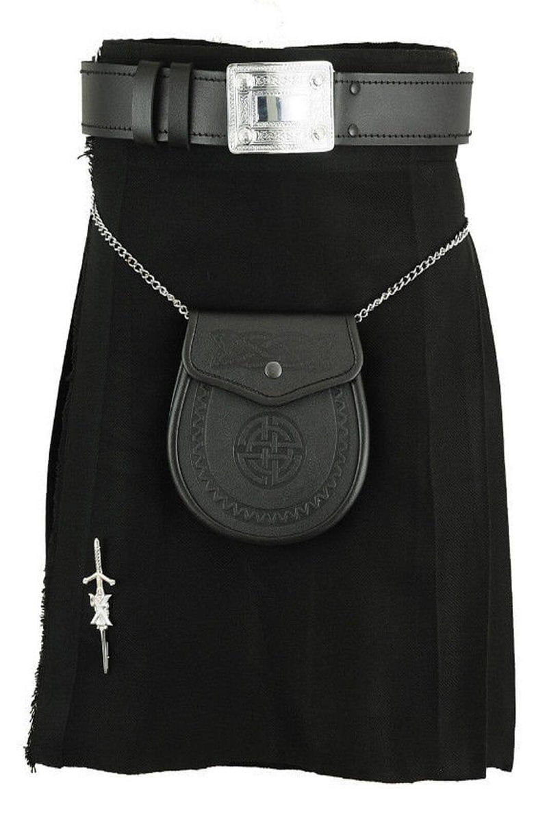 Scottish Men's Kilt Set Sporran, Chain,  Belt, Buckle, Pin Traditional Dress Tartan Kilt Set