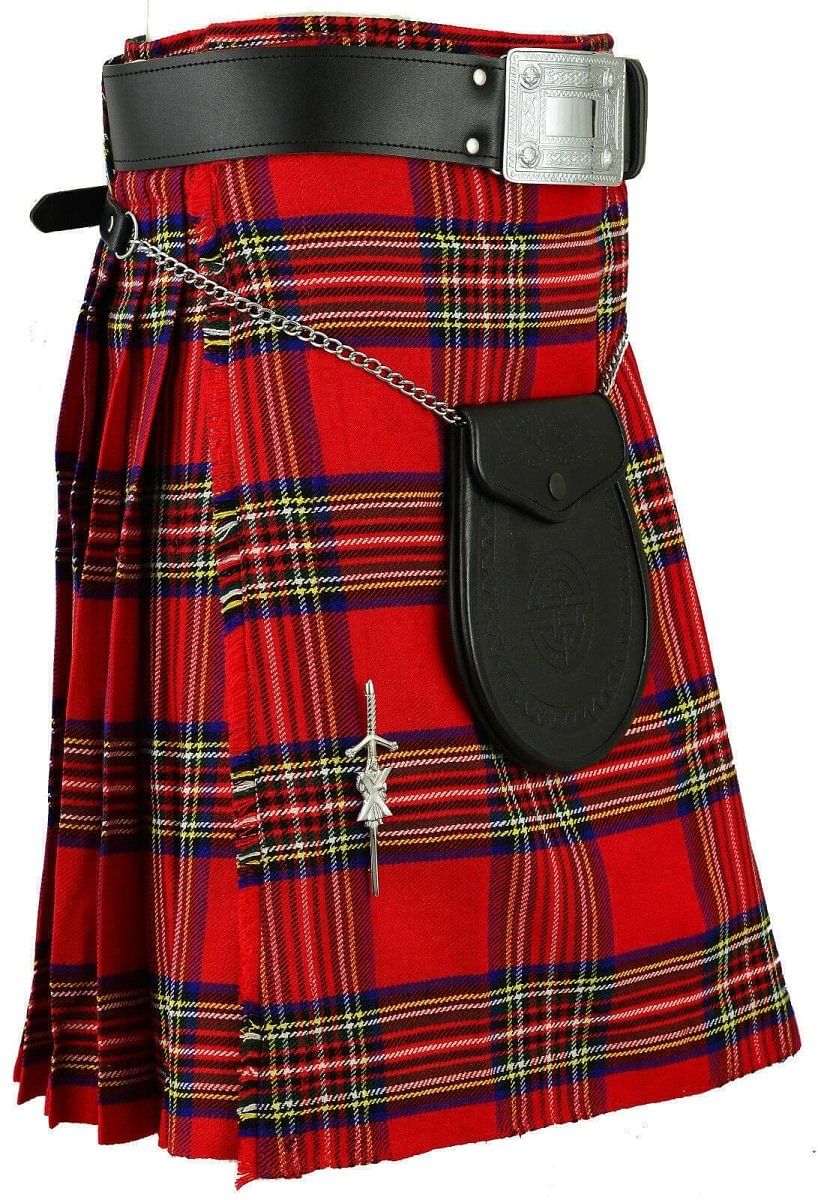 Scottish Men's Kilt Set Sporran, Chain,  Belt, Buckle, Pin Traditional Dress Tartan Kilt Set