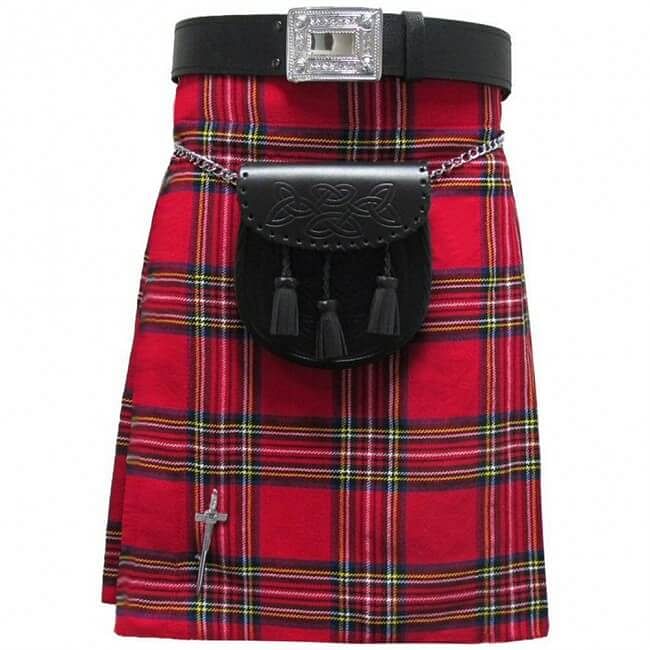 Scottish Men's Kilt Set Sporran, Chain,  Belt, Buckle, Pin Traditional Dress Tartan Kilts