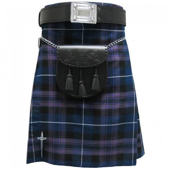 Scottish Men's Kilt Set Sporran, Chain,  Belt, Buckle, Pin Traditional Dress Tartan Kilts